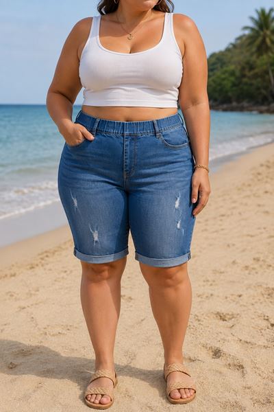 Picture of PLUS SIZE RIPPED PULL UP  BERMUDA SHORTS